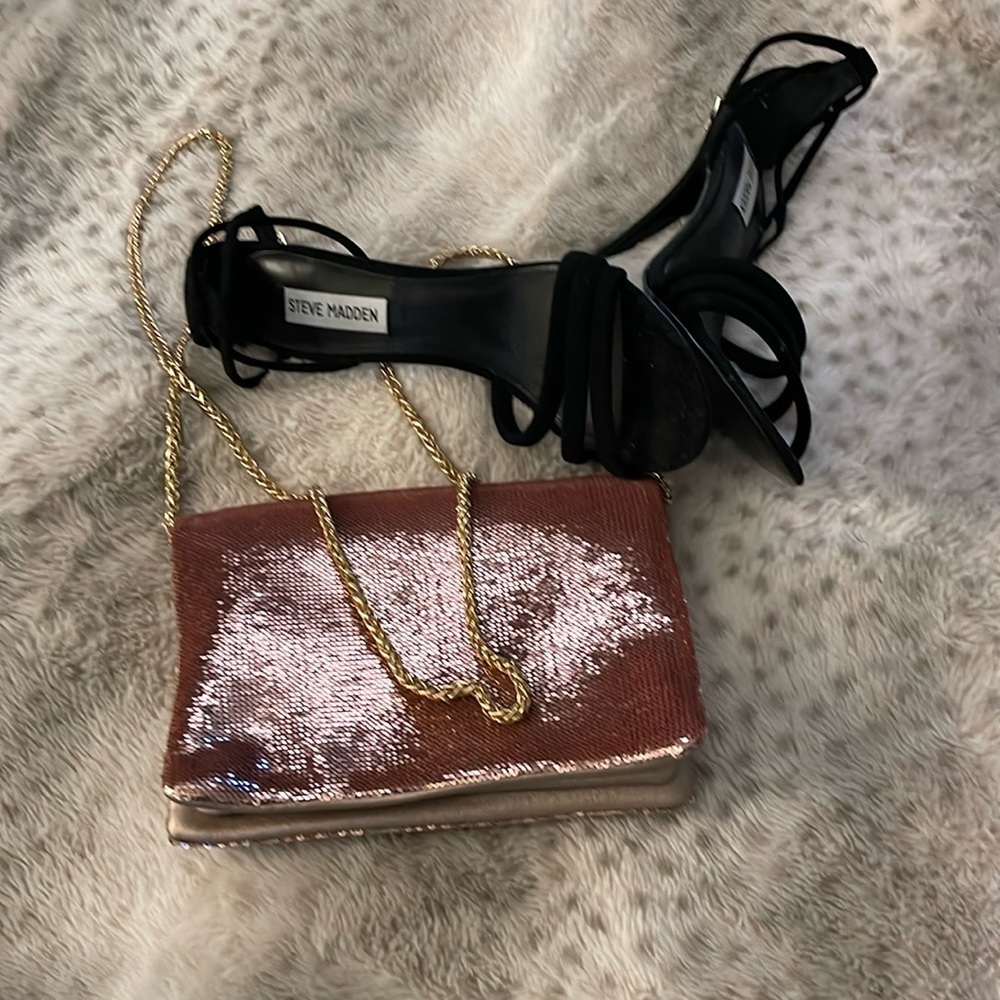 Pink Sequin gold chain crossbody purse